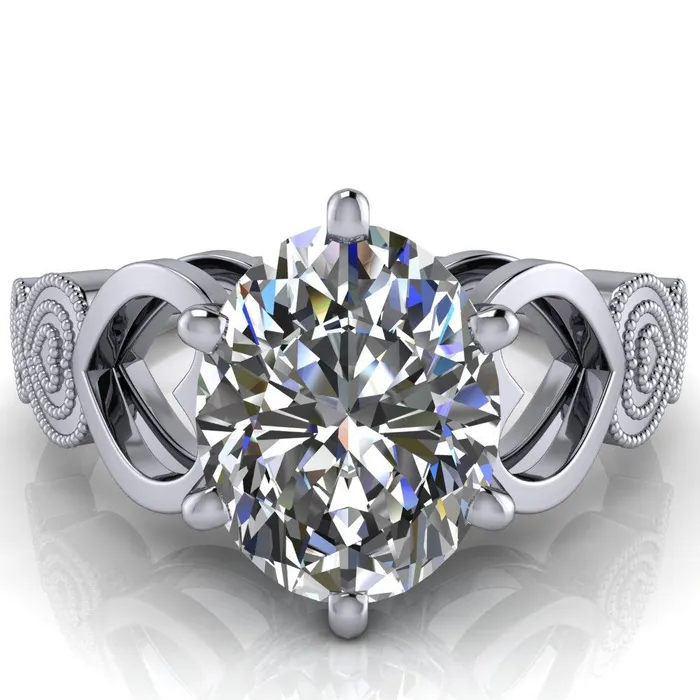Fire Brilliance Rings Triple Sweetheart Oval Center Stone Cathedral Set 6 Prong Engagement Ring