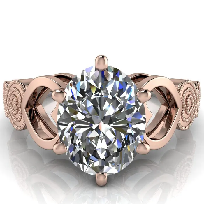 Fire Brilliance Rings Triple Sweetheart Oval Center Stone Cathedral Set 6 Prong Engagement Ring