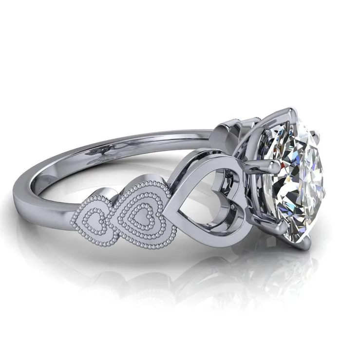 Fire Brilliance Rings Triple Sweetheart Oval Center Stone Cathedral Set 6 Prong Engagement Ring