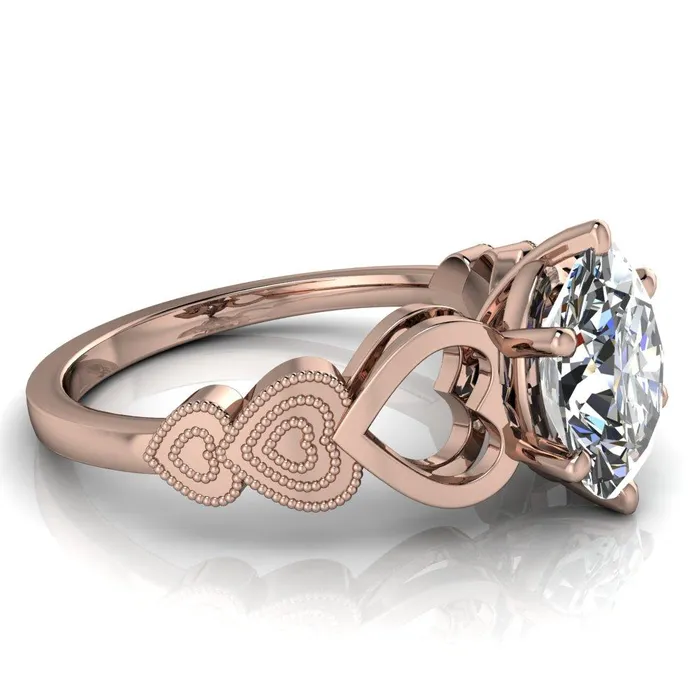 Fire Brilliance Rings Triple Sweetheart Oval Center Stone Cathedral Set 6 Prong Engagement Ring