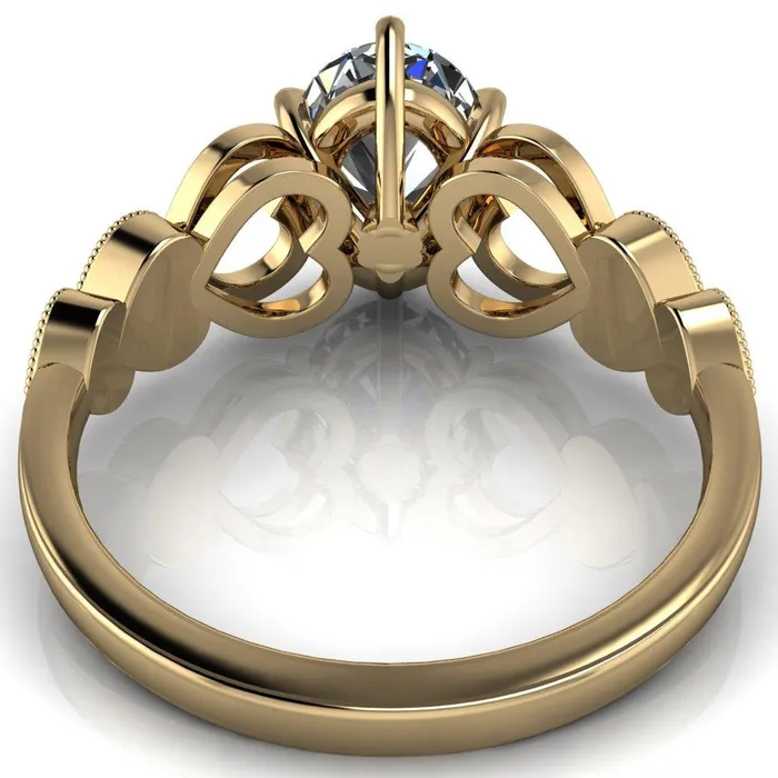 Fire Brilliance Rings Triple Sweetheart Oval Center Stone Cathedral Set 6 Prong Engagement Ring