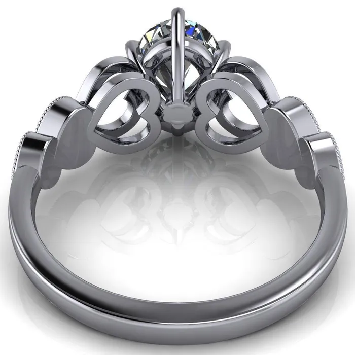 Fire Brilliance Rings Triple Sweetheart Oval Center Stone Cathedral Set 6 Prong Engagement Ring
