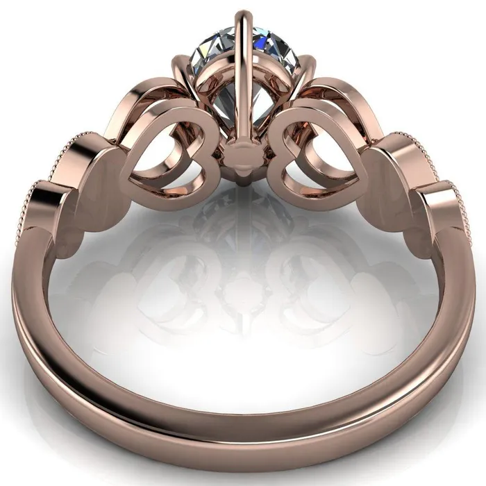 Fire Brilliance Rings Triple Sweetheart Oval Center Stone Cathedral Set 6 Prong Engagement Ring