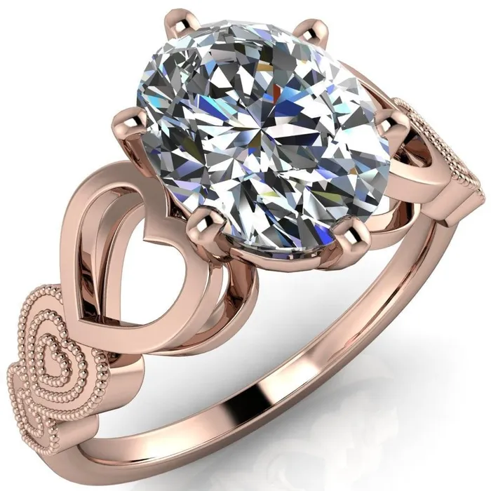 Fire Brilliance Rings Triple Sweetheart Oval Center Stone Cathedral Set 6 Prong Engagement Ring