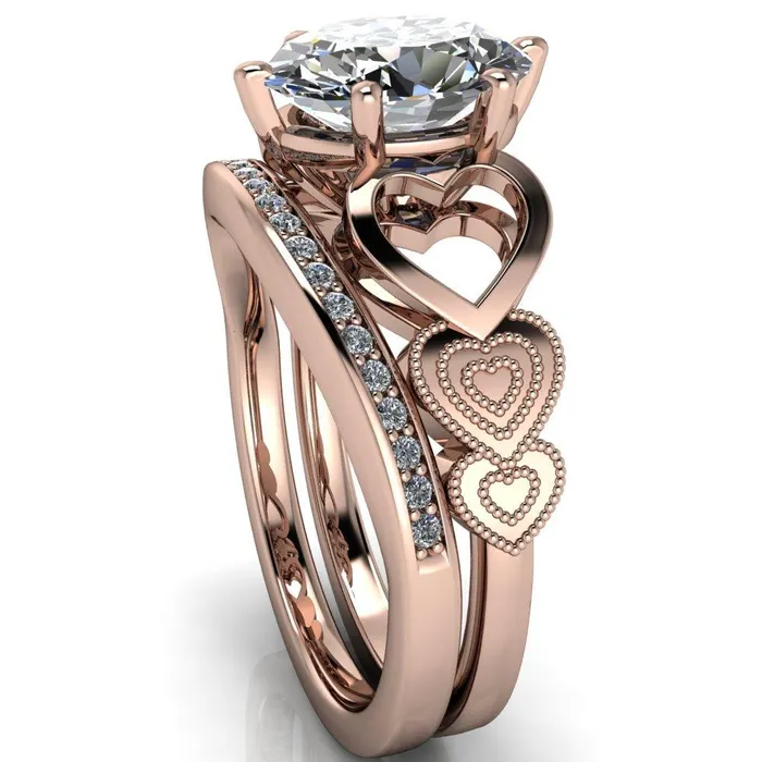 Fire Brilliance Rings Triple Sweetheart Oval Center Stone Cathedral Set 6 Prong Engagement Ring