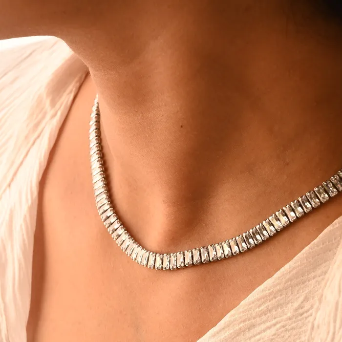 Jewelvers 18K GoldFilled Baguette Silver Tennis Necklace Necklaces Jewelvers 18K GoldFilled Baguette Silver Tennis Necklace Necklaces