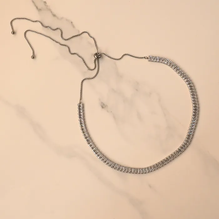 Jewelvers 18K GoldFilled Baguette Silver Tennis Necklace Necklaces Jewelvers 18K GoldFilled Baguette Silver Tennis Necklace Necklaces