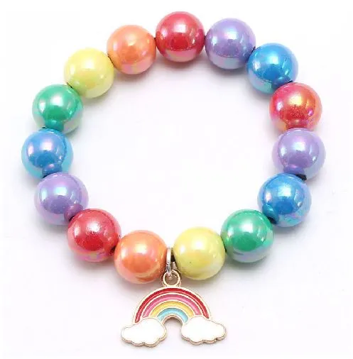 L415 Multi Color Pearlized Beads Rainbow Charm Bracelet polly Bracelets