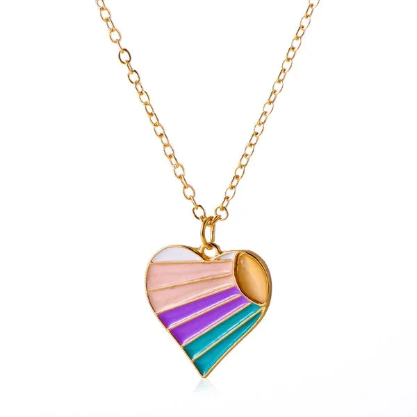 L44 Gold Pastel Colors Heart Necklace FREE Earrings 01 Necklaces