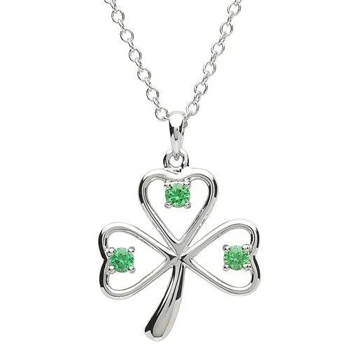 Necklaces Shanore PlatinumWare Small Green Stone Shamrock Pendant