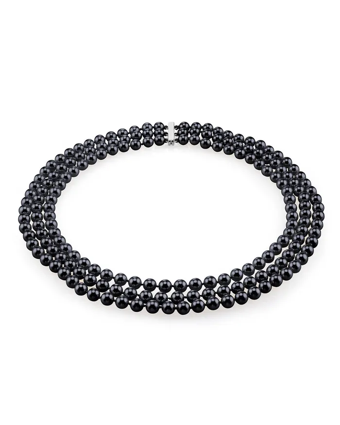Necklaces SPT Triple Strand Black Akoya Pearl Necklace