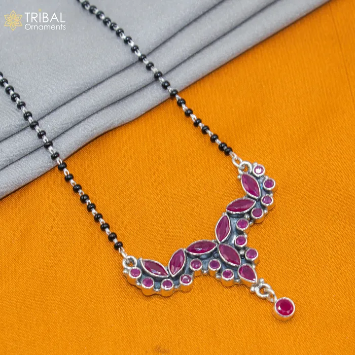 Necklaces TRIBAL ORNAMENTS 925 sterling silver black beads and red cut stone mangal sutra necklace brides Mangalsutra chunky necklace ms92 Necklaces TRIBAL ORNAMENTS 925 sterling silver black beads and red cut stone mangal sutra necklace brides Mangalsutra chunky necklace ms92