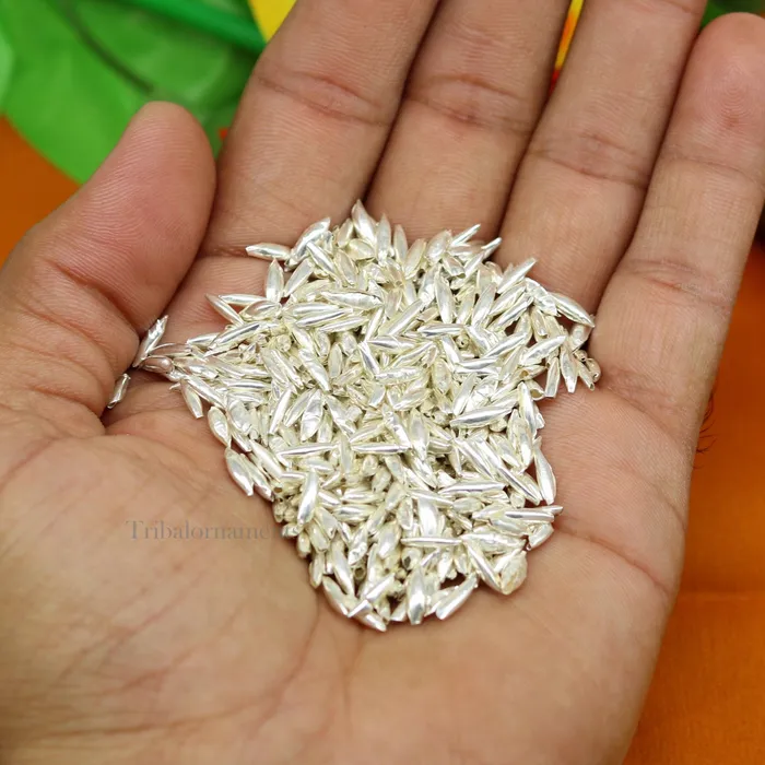 Necklaces TRIBAL ORNAMENTS Silver rice silver Akshat silver chawal for diwali puja best worshipping silver article tiny silver nuts from india su556