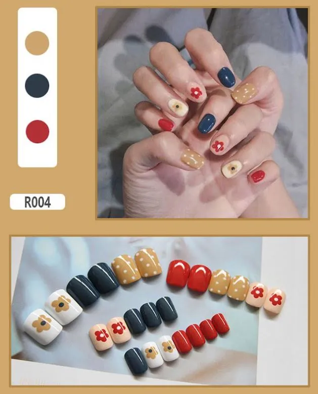 NS569 Short Square Press On Nails 24 Pieces R004 Polly Earrings