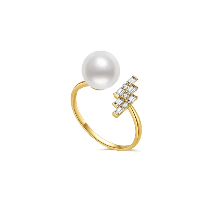 Pearly Lustre Rings 18K Solid Gold Diamond Akoya Hanadama Pearl Ring KR00077 Pearly Lustre Rings 18K Solid Gold Diamond Akoya Hanadama Pearl Ring KR00077