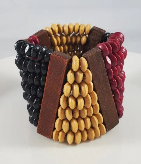 Polly Bracelets B336 Black Beige Burgundy Wooden Beads Bracelet