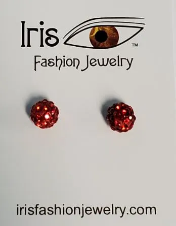 POLLY Earrings E574 Red Rhinestone Covered Ball Magnetic Earrings