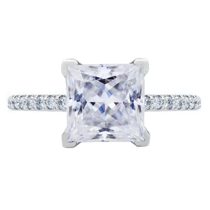 Princess Moissanite 4 Prongs Diamond Accent Ice Cathedral Solitaire Ring Fire Brilliance Rings Princess Moissanite 4 Prongs Diamond Accent Ice Cathedral Solitaire Ring Fire Brilliance Rings