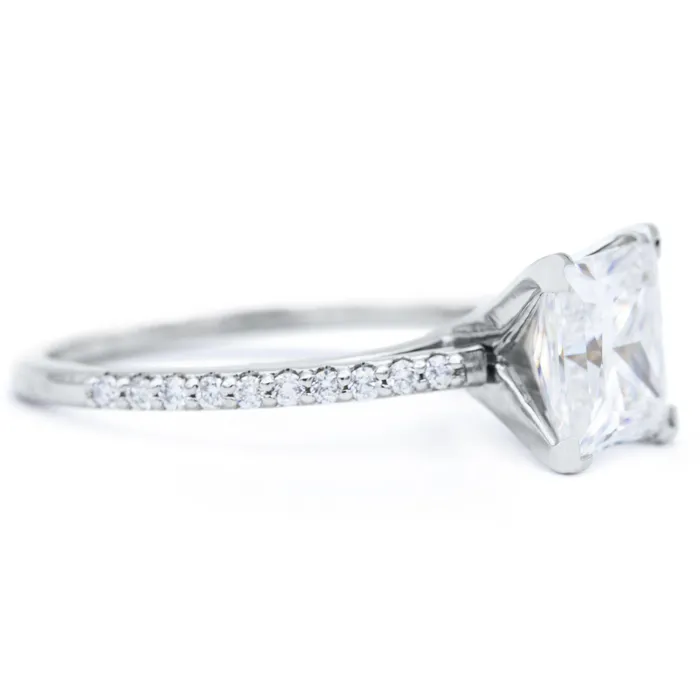 Princess Moissanite 4 Prongs Diamond Accent Ice Cathedral Solitaire Ring Fire Brilliance Rings