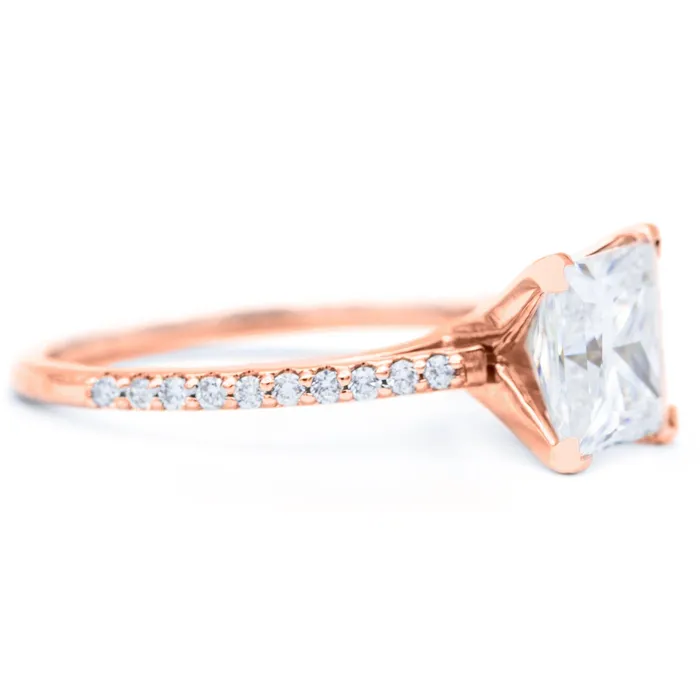 Princess Moissanite 4 Prongs Diamond Accent Ice Cathedral Solitaire Ring Fire Brilliance Rings