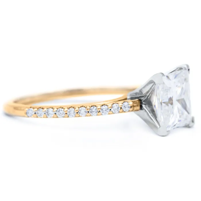 Princess Moissanite 4 Prongs Diamond Accent Ice Cathedral Solitaire Ring Fire Brilliance Rings