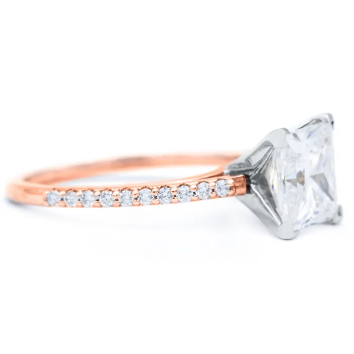 Princess Moissanite 4 Prongs Diamond Accent Ice Cathedral Solitaire Ring Fire Brilliance Rings
