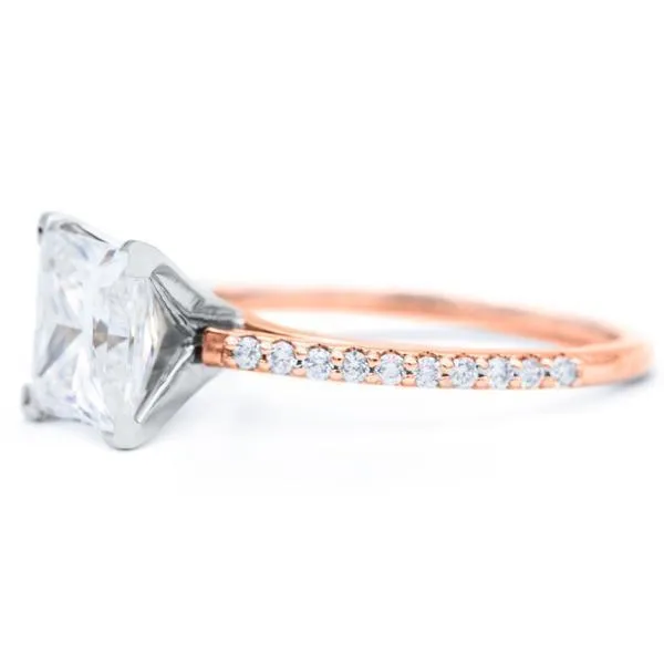 Princess Moissanite 4 Prongs Diamond Accent Ice Cathedral Solitaire Ring Fire Brilliance Rings