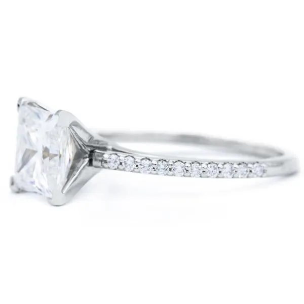 Princess Moissanite 4 Prongs Diamond Accent Ice Cathedral Solitaire Ring Fire Brilliance Rings