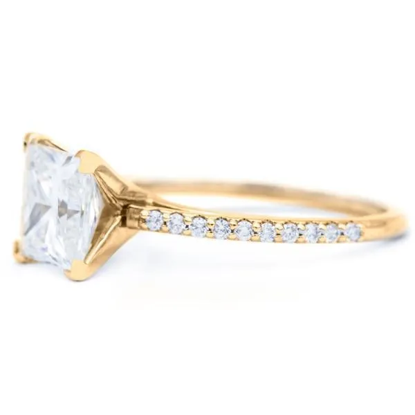 Princess Moissanite 4 Prongs Diamond Accent Ice Cathedral Solitaire Ring Fire Brilliance Rings