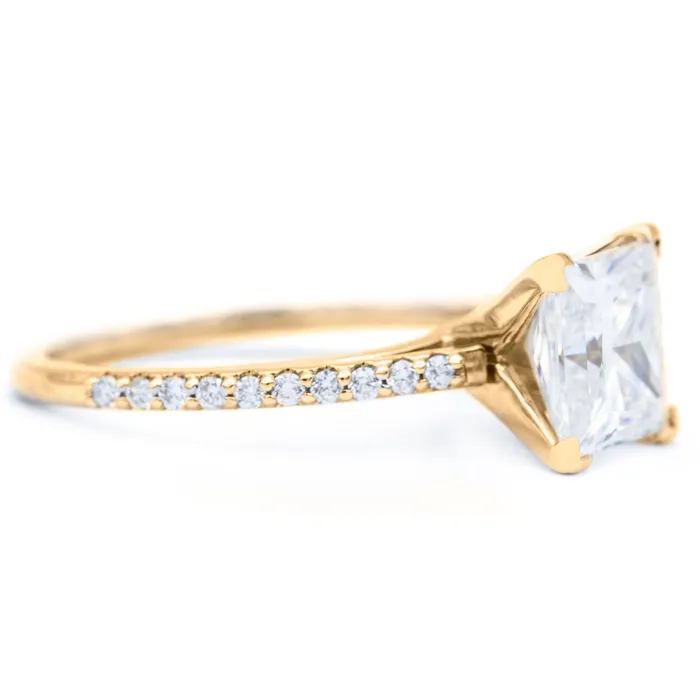 Princess Moissanite 4 Prongs Diamond Accent Ice Cathedral Solitaire Ring Fire Brilliance Rings