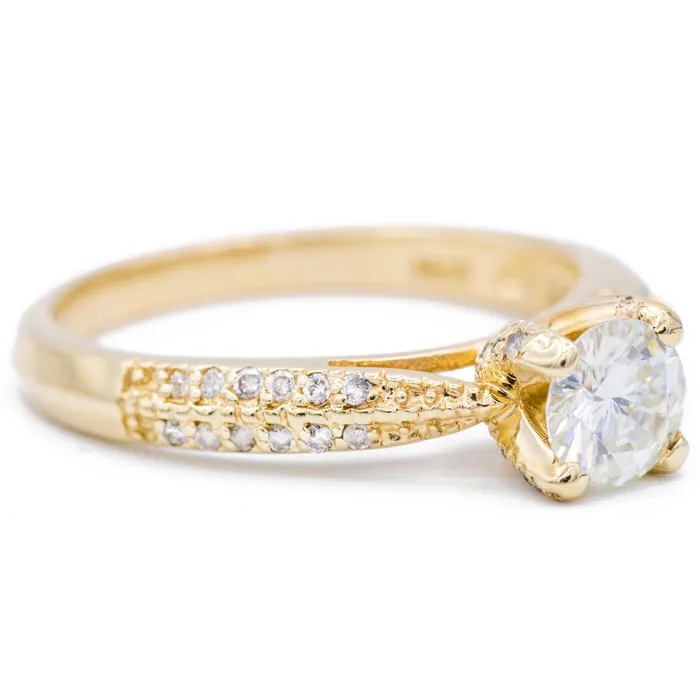 Rings Fire Brilliance 6mm Moissanite Accent Diamond 14K Yellow Gold Engagement Ring 1 Carat Total Weight Rings Fire Brilliance 6mm Moissanite Accent Diamond 14K Yellow Gold Engagement Ring 1 Carat Total Weight