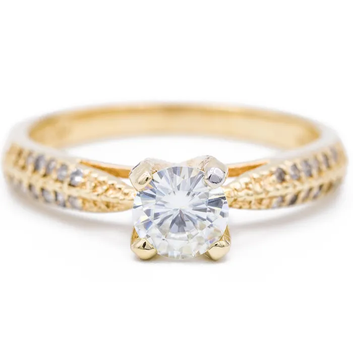 Rings Fire Brilliance 6mm Moissanite Accent Diamond 14K Yellow Gold Engagement Ring 1 Carat Total Weight