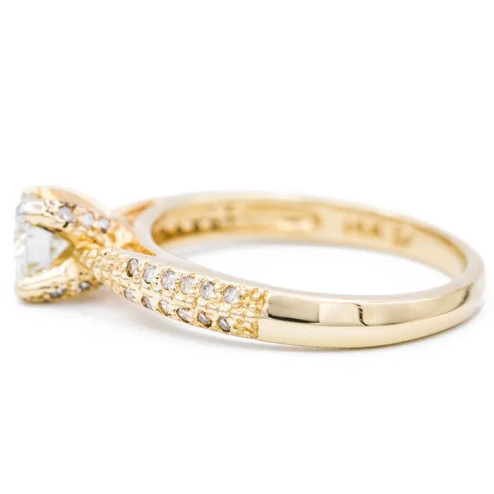 Rings Fire Brilliance 6mm Moissanite Accent Diamond 14K Yellow Gold Engagement Ring 1 Carat Total Weight