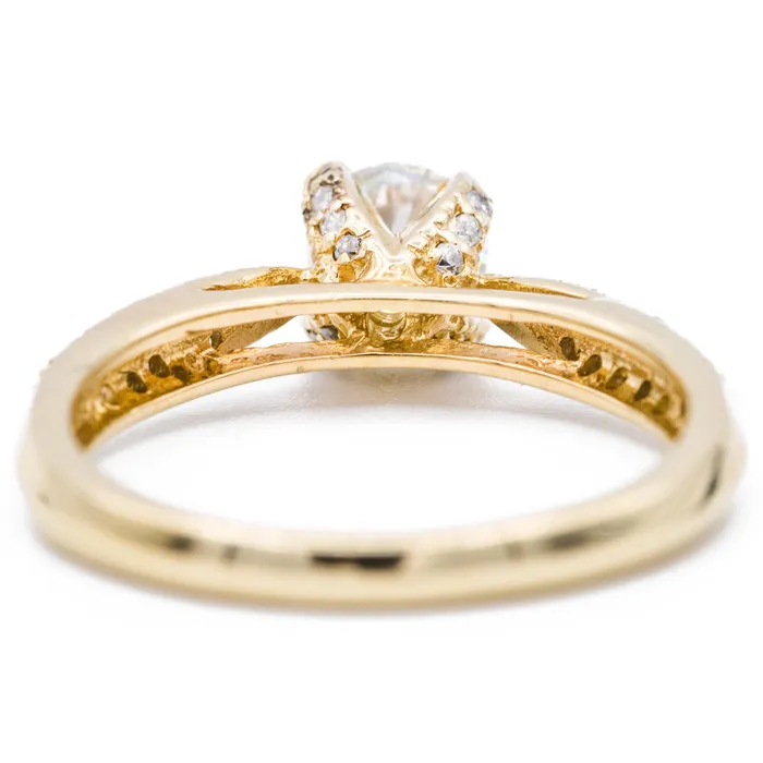 Rings Fire Brilliance 6mm Moissanite Accent Diamond 14K Yellow Gold Engagement Ring 1 Carat Total Weight