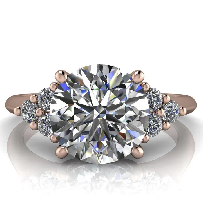 Rings Fire Brilliance Biddle Round Center Stone Trio Side Diamonds Engagement Ring
