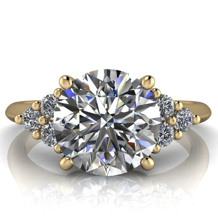 Rings Fire Brilliance Biddle Round Center Stone Trio Side Diamonds Engagement Ring