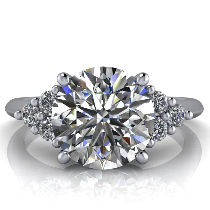 Rings Fire Brilliance Biddle Round Center Stone Trio Side Diamonds Engagement Ring