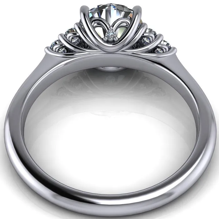 Rings Fire Brilliance Biddle Round Center Stone Trio Side Diamonds Engagement Ring