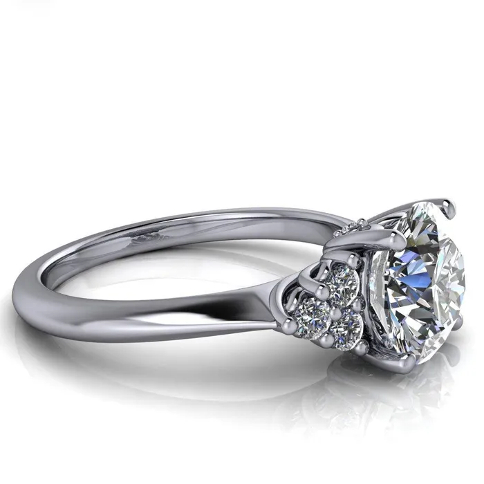 Rings Fire Brilliance Biddle Round Center Stone Trio Side Diamonds Engagement Ring