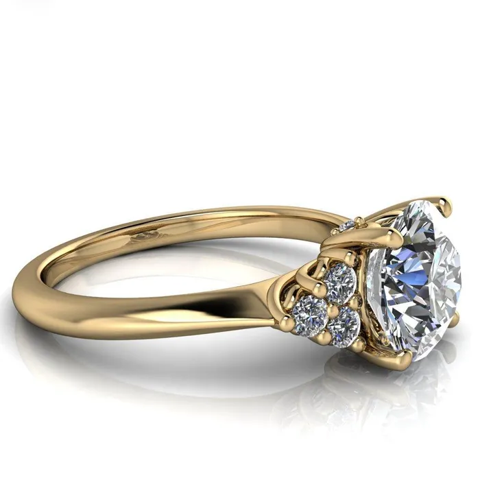 Rings Fire Brilliance Biddle Round Center Stone Trio Side Diamonds Engagement Ring