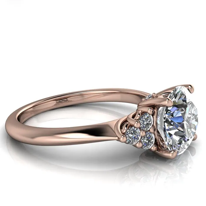 Rings Fire Brilliance Biddle Round Center Stone Trio Side Diamonds Engagement Ring