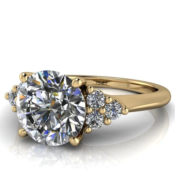Rings Fire Brilliance Biddle Round Center Stone Trio Side Diamonds Engagement Ring