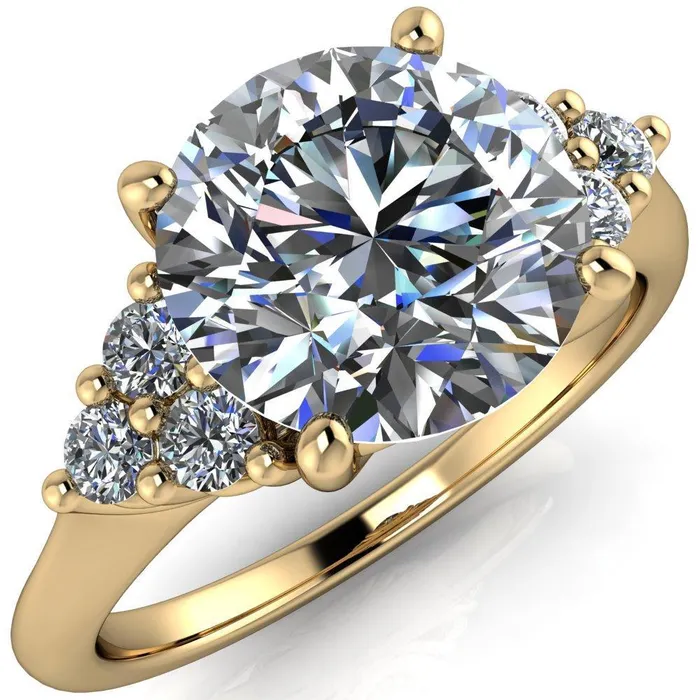 Rings Fire Brilliance Biddle Round Center Stone Trio Side Diamonds Engagement Ring