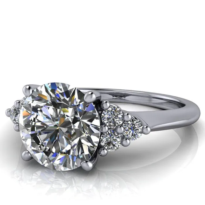 Rings Fire Brilliance Biddle Round Center Stone Trio Side Diamonds Engagement Ring