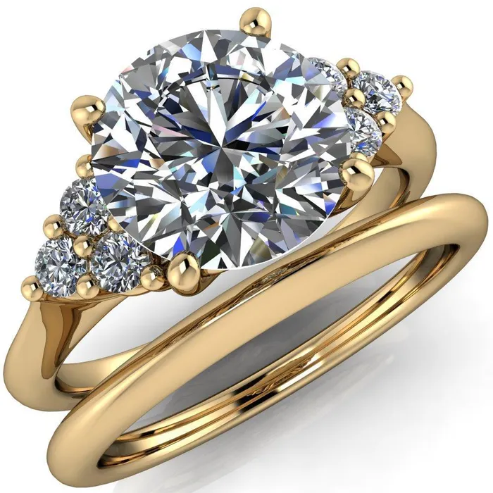 Rings Fire Brilliance Biddle Round Center Stone Trio Side Diamonds Engagement Ring