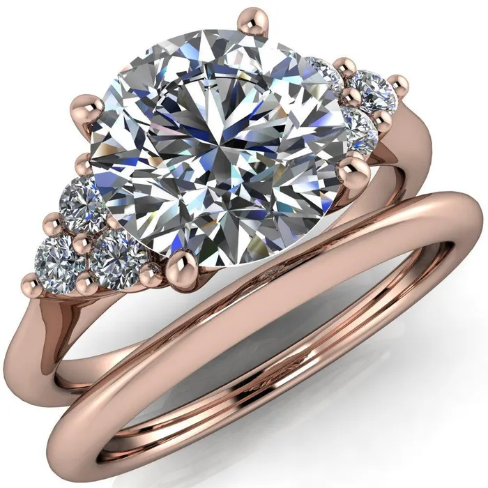 Rings Fire Brilliance Biddle Round Center Stone Trio Side Diamonds Engagement Ring