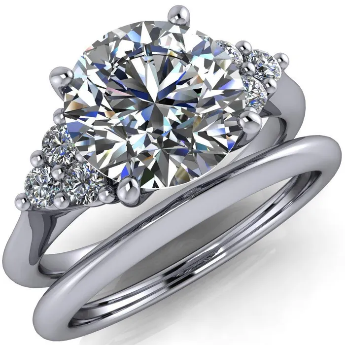 Rings Fire Brilliance Biddle Round Center Stone Trio Side Diamonds Engagement Ring