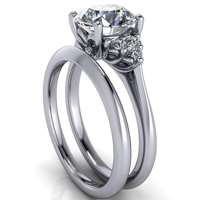 Rings Fire Brilliance Biddle Round Center Stone Trio Side Diamonds Engagement Ring