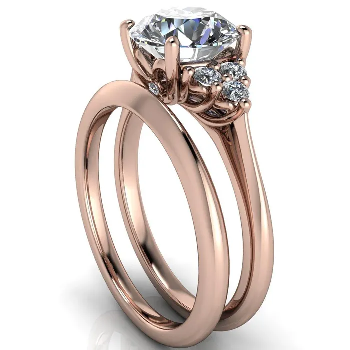Rings Fire Brilliance Biddle Round Center Stone Trio Side Diamonds Engagement Ring