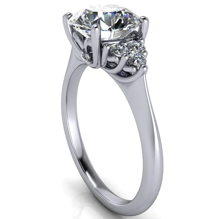 Rings Fire Brilliance Biddle Round Center Stone Trio Side Diamonds Engagement Ring